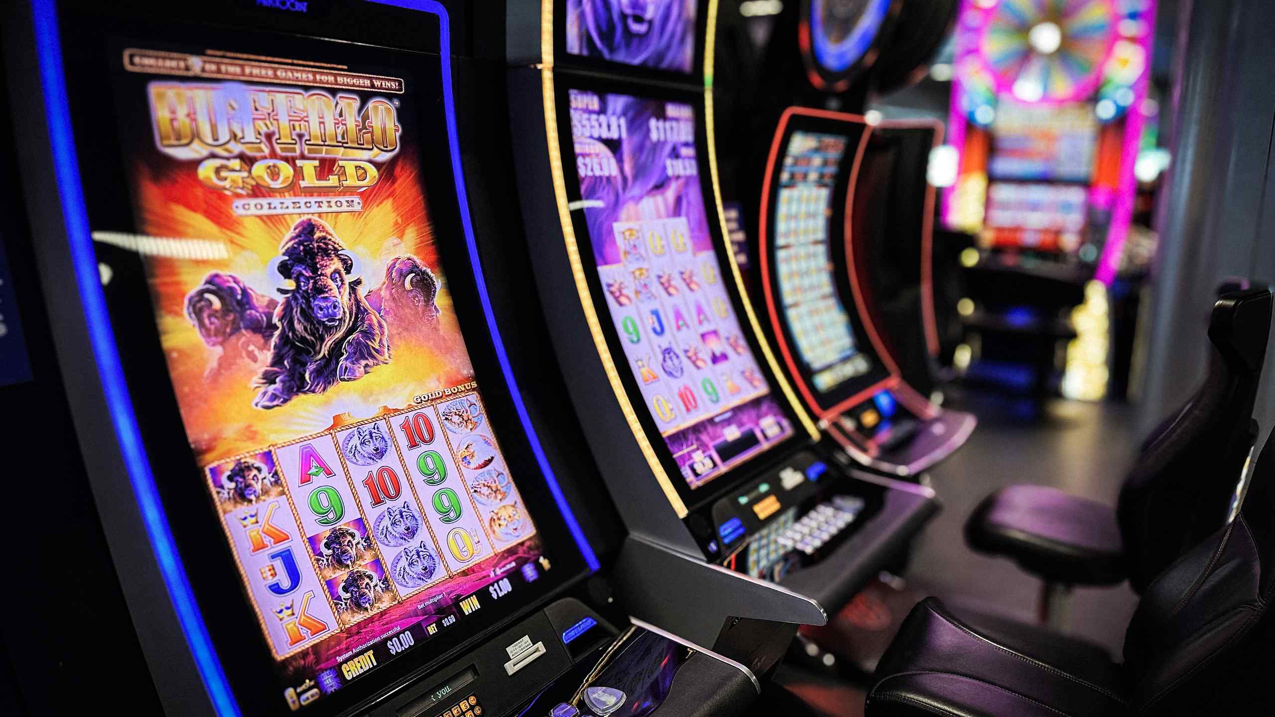 A selection of slot machines including Buffalo Gold.